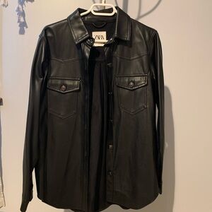 Zara Leather Shirt/Jacket - Black - Size XS